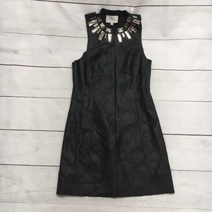 Black Madison Marcus Jeweled Faux Leather Dress